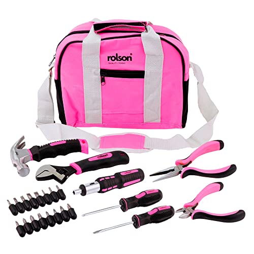 Rolson 36802 Werkzeugset, 25-teilig, in Tragetasche, Pink von Rolson