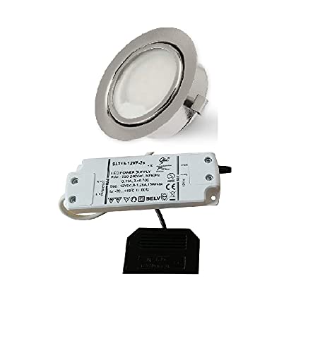 Rolux LED Einbauleuchte matt-chrom 58mm Bohrloch 2,5W 12V warm-weiß ultra Flach anschließbar an AMP- oder Mini-AMP Steckersystem (1er Set) von Rolux