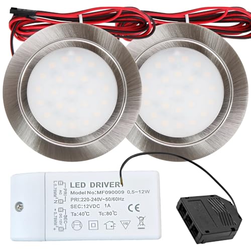 2er Set LED Möbeleinbauleuchte Finja 12V 2,4W Warmweiß 3000K | IP20 flach Ø65mm Einbaustrahler Edelstahl geb. | 160lm | inkl. LED Trafo & Mini-Verteiler | Für Küche, Bad, Schrank, Möbelbeleuchtung 2er Set LED Möbeleinbauleuchte Finja 12V 2,4W Warmweiß 3000K | IP20 flach Ø65mm Einbaustrahler Edelstahl geb. | 160lm | inkl. LED Trafo & Mini-Verteiler | Für Küche, Bad, Schrank, Möbelbeleuchtung von Rolux
