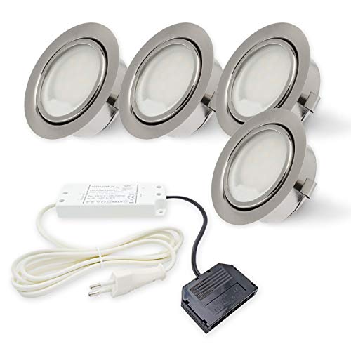 LED Einbauleuchte "DF-9251B-2" 4er Set matt-chrom Einbaustrahler Deckenstrahler 58mm Bohrloch 2,5W 12V warm-weiß von Rolux