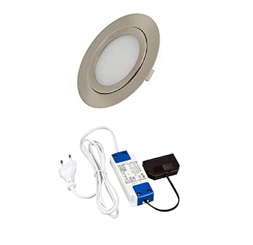 Rolux 1er Set LED Einbauleuchte DF-1013 matt-chrom 3W 10mm flach Ø 72mm 190lm von Rolux