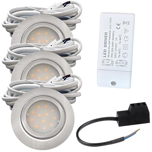 Rolux 3er Set LED Möbeleinbauleuchte Leni 12V 2,2W 4000K Neutralweiß | Flach Ø72mm Edelstahl gebürstet | IP44 | 240lm je Spot | inkl. Trafo & AMP-Verteiler | Für Küche, Bad, Schrank, Möbelbeleuchtung Rolux 3er Set LED Möbeleinbauleuchte Leni 12V 2,2W 4000K Neutralweiß | Flach Ø72mm Edelstahl gebürstet | IP44 | 240lm je Spot | inkl. Trafo & AMP-Verteiler | Für Küche, Bad, Schrank, Möbelbeleuchtung von Rolux