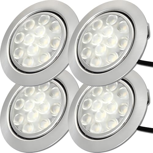 Rolux 4 Stück LED Möbelleuchten Einbaustrahler Edelstahl Gebürstet flach 3W warmweiß 3200K 200lm 12V Möbeleinbauleuchte für das Wohnzimmer, Küche und Bad. Lochausschnitt 55-60 mm. D = 65 mm Rolux 4 Stück LED Möbelleuchten Einbaustrahler Edelstahl Gebürstet flach 3W warmweiß 3200K 200lm 12V Möbeleinbauleuchte für das Wohnzimmer, Küche und Bad. Lochausschnitt 55-60 mm. D = 65 mm von Rolux
