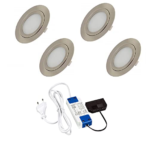 Rolux 4er Set LED Einbauleuchte matt-chrom 3W DF-1013 mit 12 SMD LED warmweiß 10mm Einbautiefe Aufbauhöhe 1,5mm Rolux 4er Set LED Einbauleuchte matt-chrom 3W DF-1013 mit 12 SMD LED warmweiß 10mm Einbautiefe Aufbauhöhe 1,5mm von Rolux