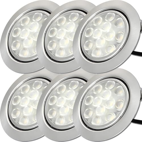 Rolux 6 Stück LED Möbelleuchten Einbaustrahler Edelstahl Gebürstet flach 3W warmweiß 3200K 200lm 12V Möbeleinbauleuchte für das Wohnzimmer, Küche und Bad. Lochausschnitt 55-60 mm. D = 65 mm Rolux 6 Stück LED Möbelleuchten Einbaustrahler Edelstahl Gebürstet flach 3W warmweiß 3200K 200lm 12V Möbeleinbauleuchte für das Wohnzimmer, Küche und Bad. Lochausschnitt 55-60 mm. D = 65 mm von Rolux