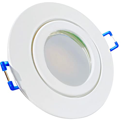 Rolux Flacher LED Bad Einbaustrahler IP44 Aqua 230V SMD 7W mit Milchglas Weiß 2 Stück Deckenleuchten 3000K Warmweiß, Feuchtraum Dusche von Rolux