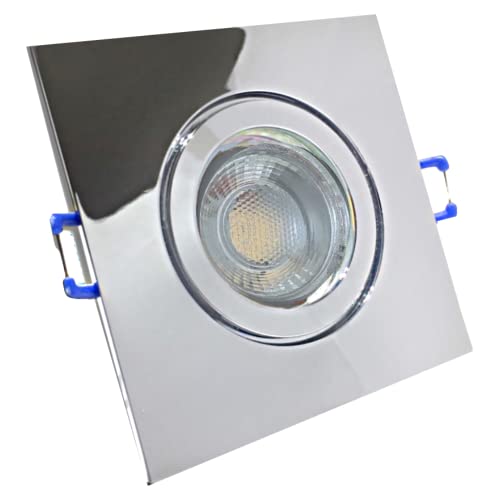 Rolux Flacher LED Bad Einbaustrahler IP44 Enya 230V COB 5W Step Dimmbar Chrom 7 Stück Deckenleuchten 3000K Warmweiß, Feuchtraum Dusche von Rolux