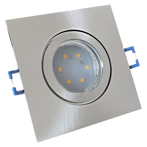 Rolux Flacher LED Bad Einbaustrahler IP44 Enya 230V SMD 7W Dimmbar Edelstahl geb. 2 Stück Deckenleuchten 3000K Warmweiß, Feuchtraum Dusche von Rolux