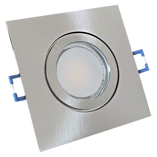 Rolux Flacher LED Bad Einbaustrahler IP44 Enya 230V SMD 7W mit Milchglas Edelstahl geb. 2 Stück Deckenleuchten 3000K Warmweiß, Feuchtraum Dusche von Rolux