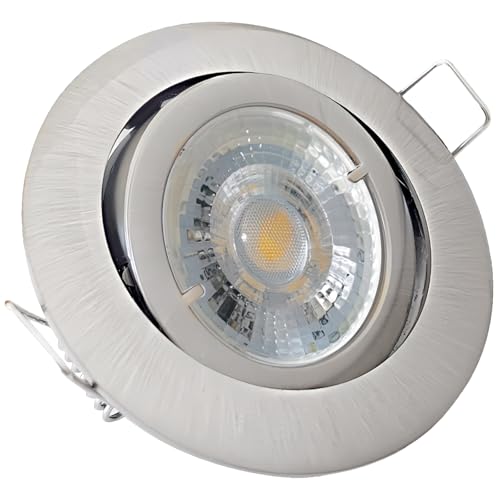 Rolux Flacher LED Einbaustrahler IP20 Lana 230V COB 5W Edelstahl geb. 10 Stück Einbauleuchte 3000K Warmweiß Deckenspot von Rolux