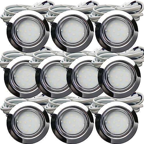 Rolux IP44 Möbel Einbauleuchte Leni 12V flach 10 x 2W LED-Einbaustrahler 55mm Lochausschnitt 160lm Chrom inkl. Kabel mit AMP Stecker 3000K Warmweiß von Rolux