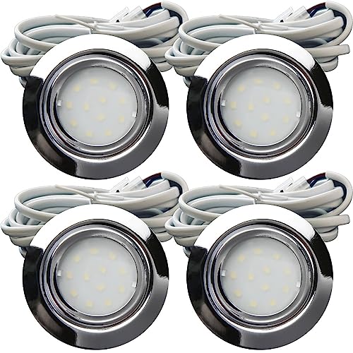 Rolux IP44 Möbel Einbauleuchte Leni 12V flach 4 x 2W LED-Einbaustrahler 55mm Lochausschnitt 160lm Chrom inkl. Kabel mit AMP Stecker 3000K Warmweiß von Rolux