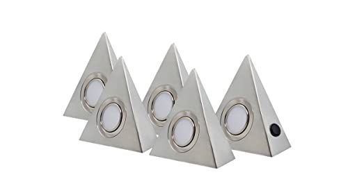 Rolux LED Dreieckleuchten "DF-1927" 5er Set matt-chrom Edelstahl Zentralschalter 5x 3W 12V 3000K warm-weiß von Rolux