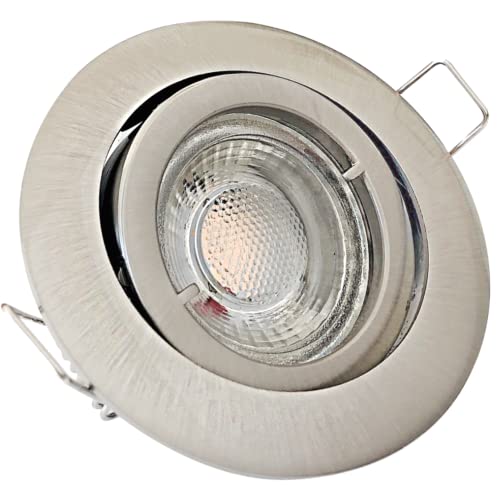 Rolux LED Einbaustrahler IP20 Spots 230V COB 3W Edelstahl geb. 10 Stück Einbauleuchte Lana Warmweiß Schwenkbar von Rolux