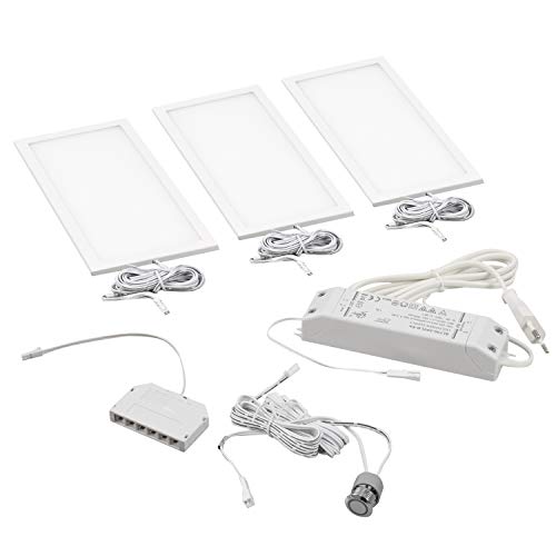 Rolux LED Unterbauset 3er Set 6W 24V warm weiß 300lm mit Touch-Sensor dimmbar Flächenlicht Küchenleuchte Unterschrankleuchte Unterbauleuchte Weiß von Rolux