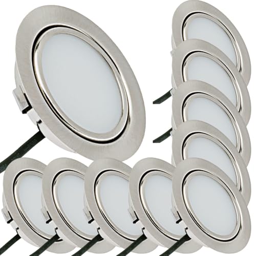 Rolux LED Möbeleinbauleuchte Emma 12V 3W Warmweiß 3000K | 10 x Flach Ø65mm Einbaustrahler | 180lm | IP20 | Für Schrank, Küche & Möbel | inkl. Kabel & Mini-Stecker | Einfache Montage, Kompaktes Design von Rolux