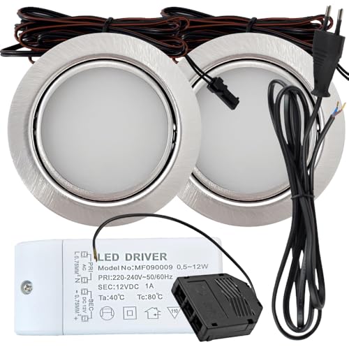 Rolux 2er Set LED Möbeleinbauleuchte Emma 12V 3W Warmweiß 3000K | Ultra flach Ø55mm Einbaustrahler | 180lm | inkl. LED Trafo & 230V Zuleitung | Für Möbel, Schrank, Küche | Einfache Montage, IP20 Rolux 2er Set LED Möbeleinbauleuchte Emma 12V 3W Warmweiß 3000K | Ultra flach Ø55mm Einbaustrahler | 180lm | inkl. LED Trafo & 230V Zuleitung | Für Möbel, Schrank, Küche | Einfache Montage, IP20 von Rolux