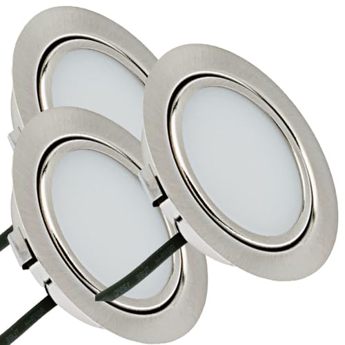 Rolux LED Möbeleinbauleuchte Emma 12V 3W Warmweiß 3000K | 3 x Flach Ø65mm Einbaustrahler | 180lm | IP20 | Für Schrank, Küche & Möbel | inkl. Kabel & Mini-Stecker | Einfache Montage, Kompaktes Design von Rolux