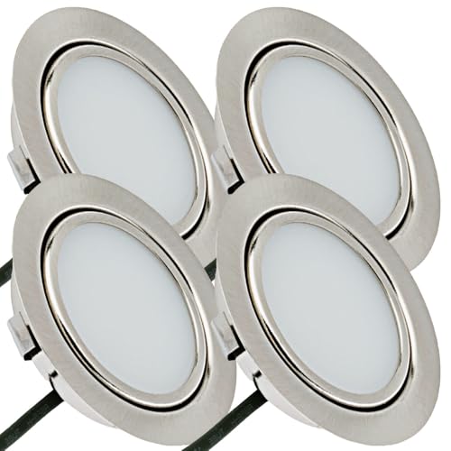 Rolux LED Möbeleinbauleuchte Emma 12V 3W Warmweiß 3000K | 4 x Flach Ø65mm Einbaustrahler | 180lm | IP20 | Für Schrank, Küche & Möbel | inkl. Kabel & Mini-Stecker | Einfache Montage, Kompaktes Design von Rolux