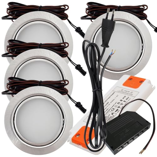 Rolux 4er Set LED Möbeleinbauleuchte Emma 12V 3W Warmweiß 3000K | Ultra flach Ø55mm Einbaustrahler | 180lm | inkl. LED Trafo & 230V Zuleitung | Für Möbel, Schrank, Küche | Einfache Montage, IP20 Rolux 4er Set LED Möbeleinbauleuchte Emma 12V 3W Warmweiß 3000K | Ultra flach Ø55mm Einbaustrahler | 180lm | inkl. LED Trafo & 230V Zuleitung | Für Möbel, Schrank, Küche | Einfache Montage, IP20 von Rolux