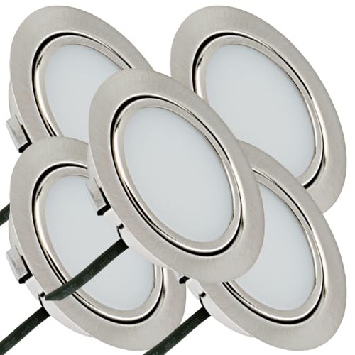 Rolux LED Möbeleinbauleuchte Emma 12V 3W Warmweiß 3000K | 5 x Flach Ø65mm Einbaustrahler | 180lm | IP20 | Für Schrank, Küche & Möbel | inkl. Kabel & Mini-Stecker | Einfache Montage, Kompaktes Design von Rolux
