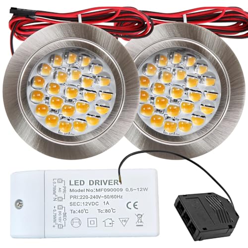 2er Set LED Möbeleinbauleuchte Freya 12V 2,4W Warmweiß 3000K | IP20 flach Ø65mm Einbaustrahler Edelstahl geb. | 190lm | inkl. LED Trafo & Mini-Verteiler | Für Küche, Bad, Schrank, Möbelbeleuchtung 2er Set LED Möbeleinbauleuchte Freya 12V 2,4W Warmweiß 3000K | IP20 flach Ø65mm Einbaustrahler Edelstahl geb. | 190lm | inkl. LED Trafo & Mini-Verteiler | Für Küche, Bad, Schrank, Möbelbeleuchtung von Rolux