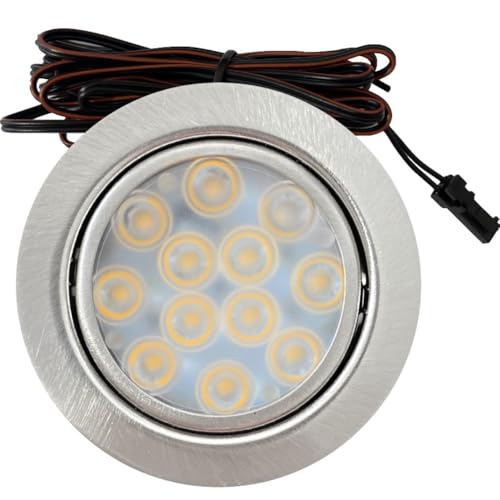 Rolux LED Möbeleinbauleuchte Luna 12V 3W Warmweiß 3000K | 1 x Flach Ø65mm Einbaustrahler | 200lm | IP20 | Für Schrank, Küche & Möbel | inkl. Kabel & Mini-Stecker | Einfache Montage, Kompaktes Design von Rolux