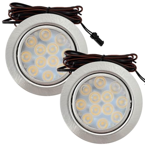 Rolux LED Möbeleinbauleuchte Luna 12V 3W Warmweiß 3000K | 2 x Flach Ø65mm Einbaustrahler | 200lm | IP20 | Für Schrank, Küche & Möbel | inkl. Kabel & Mini-Stecker | Einfache Montage, Kompaktes Design von Rolux