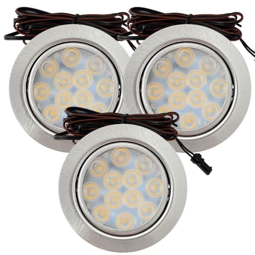Rolux LED Möbeleinbauleuchte Luna 12V 3W Warmweiß 3000K | 3 x Flach Ø65mm Einbaustrahler | 200lm | IP20 | Für Schrank, Küche & Möbel | inkl. Kabel & Mini-Stecker | Einfache Montage, Kompaktes Design von Rolux