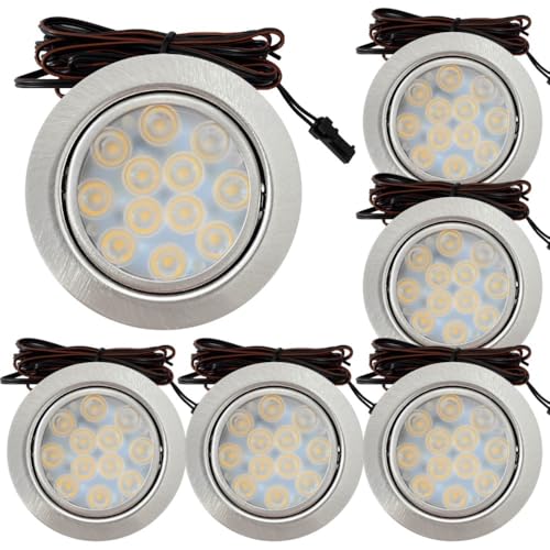 Rolux LED Möbeleinbauleuchte Luna 12V 3W Warmweiß 3000K | 6 x Flach Ø65mm Einbaustrahler | 200lm | IP20 | Für Schrank, Küche & Möbel | inkl. Kabel & Mini-Stecker | Einfache Montage, Kompaktes Design von Rolux