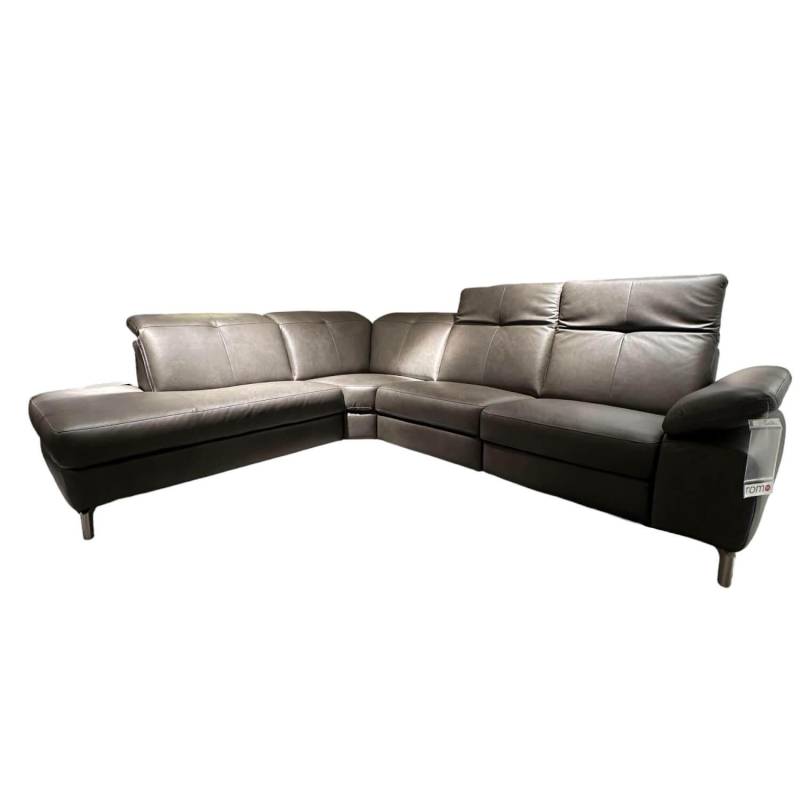 Ecksofa Davis Leder Kenia Grey Grau Füße 01Br Brushed Mit Motorischem Relax Besc... von Rom