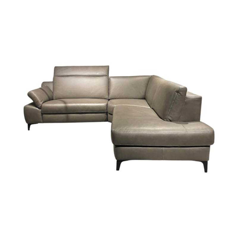 Ecksofa MR 9120 R Leder Kenia Grey Grau Füße 01BL Black Schwarz von Rom