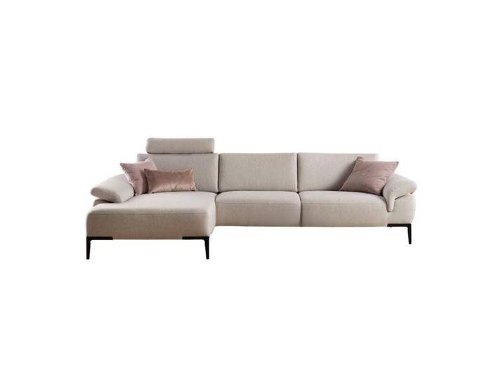 Rom Wave Ecksofa mit Sitztiefenverstellung und klappbaren Armlehnen - Metall schwarz lackiert , links , inkl. Kopfstütze von Rom