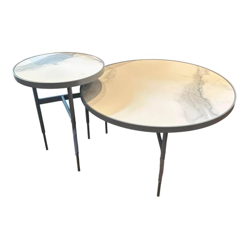 Set Couchtisch Gio T70 Und T40 Platte Angora Weiß Gestell Metall Silber von Rom