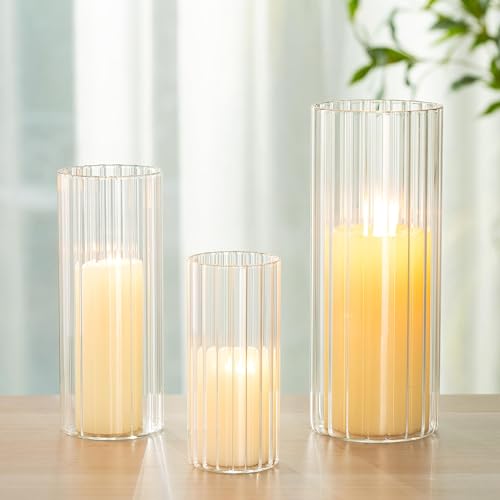 Windlicht Glas Kerzenhalter Glaszylinder Glasvase - Romadedi Kerzenständer Zylinder Für Kerzen Stumpenkerzen Schwimmkerzen Blumen Pampasgras Vase Für Tischdeko Wohnzimmer Home Hochzeit Deko von Romadedi