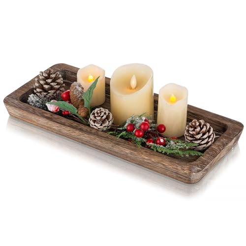 Holztablett Rechteckig Holz Tablett Deko - Romadedi 40cm x 17cm kerzentablett Landhaus Dekotablett Rustikale Tischdeko Couchtisch Kerzenteller Wohnzimmer Weihnachten von Romadedi