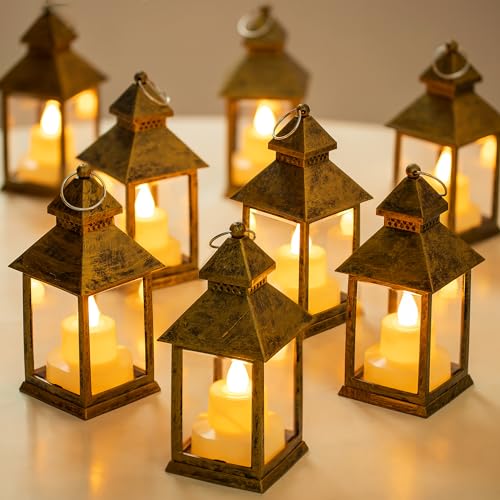 Orientalische Laterne Gold Weihnachten Tischdeko - Romadedi 10er Set Mini LED Laterne Metall zum Aufhängen für Hochzeit Tisch Halloween Ramadan Garten Balkon Innen Outdoor Draußen Herbst Party von Romadedi