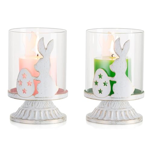 Ostern Deko Kaninchen Windlicht Teelichthalter：Romadedi Hase Glas Kerzenhalter Kerzenständer für Frühlingsdeko Stumpenkerzen Teelicht für Tischdeko Wohnzimmer Zimmer Room Kerzen Home Deko (2PCS) von Romadedi