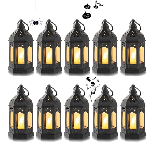 Romadedi Laterne Schwarz Halloween Deko - 10er Set Mini Laterne zum Aufhängen, mit LED Kerzen für Ramadan, Garten, Weihnachten, Hochzeit, Balkon, Outdoor, Tischdeko Romadedi Laterne Schwarz Halloween Deko - 10er Set Mini Laterne zum Aufhängen, mit LED Kerzen für Ramadan, Garten, Weihnachten, Hochzeit, Balkon, Outdoor, Tischdeko von Romadedi