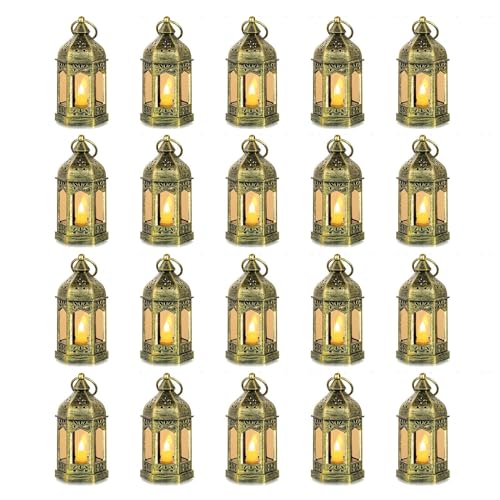 Romadedi Laterne Gold Hochzeit Tischdeko - 20er Set Mini Laterne zum Aufhängen, mit LED Kerzen für Party Deko, Weihnachten, Ramadan, Garten, Balkon, Outdoor, Orientalische von Romadedi