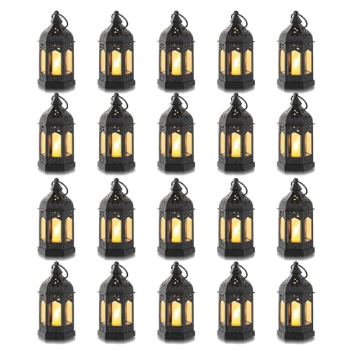 Romadedi Laterne Schwarz Halloween Deko - 20er Set Mini Laterne zum Aufhängen, mit LED Kerzen für Ramadan, Garten, Weihnachten, Hochzeit, Balkon, Outdoor, Tischdeko von Romadedi