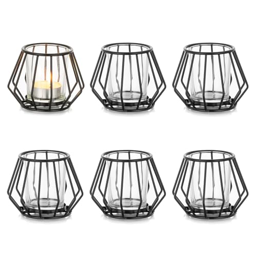 Romadedi Teelichthalter Schwarz Metall Kerzenhalter: 6er Set Windlicht Klein für Teelichter Deko Wohnzimmer Tischdeko Teelichtgläser für Zimmer Schlafzimmer Esstisch Home Decor von Romadedi
