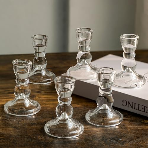 Romadedi Glas Kerzenhalter Kerzenständer Stabkerzen - 10pcs klar Glas Kerzen Ständer Elegant für Hochzeit Tischdeko Weihnachten Advent Wohnzimmer Deko von Romadedi