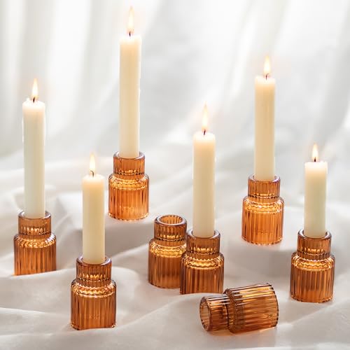Romadedi Glas Kerzenhalter Kerzenständer für Stabkerzen - 10er Set Klein Stabkerzenhalter für Hochzeit Tischdeko Herbst Deko Esstisch Party Weihnachten Advent Wohnzimmer Vintage, Braun von Romadedi