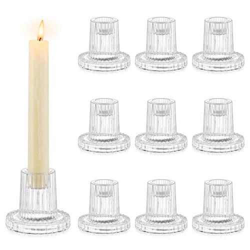 Romadedi Glas Kerzenhalter Kerzenständer für Stabkerzen - 10er Set Klein Stabkerzenhalter für Stabkerze Kerzen Hochzeit Tischdeko Weihnachten Advent Wohnzimmer Party Esstisch Vintage Deko von Romadedi