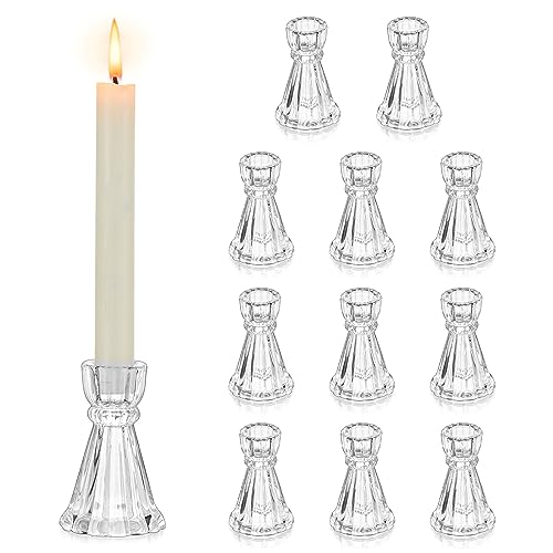 Romadedi Glas Kerzenhalter Kerzenständer für Stabkerzen - 12er Set Hoch Kerzen Ständer Elegant für Stabkerze Hochzeit Tischdeko Weihnachten Advent Wohnzimmer Party Vintage Deko von Romadedi