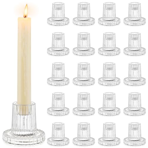 Romadedi Glas Kerzenhalter Kerzenständer für Stabkerzen - 20er Set Klein Stabkerzenhalter für Stabkerze Kerzen Hochzeit Tischdeko Weihnachten Advent Wohnzimmer Party Esstisch Vintage Deko von Romadedi