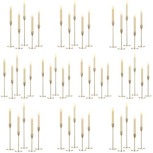 Romadedi Gold Kerzenständer Kerzenhalter Stabkerzen - 50er Set Hoch Kerzenhalter Stabkerze Metall Vintage für Hochzeit Party Weihnachten Esstisch Tischdeko Modern Deko Wohnzimmer von Romadedi