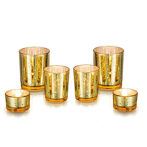 Romadedi Gold Teelichthalter Kerzenhalter Glas : 6 PCS / 2 Set Quecksilber Teelichtgläser Windlicht Kerzenständer für Teelichter Kerzen Tischdeko für Hochzeit Party Weihnachten Deko von Romadedi