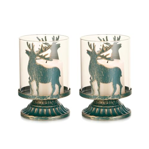 Romadedi Hirsch Kerzenhalter Kerzenständer Weihnachten: 2er Set Rentier Windlicht Teelichthalter für Weihnachtsdeko Tischdeko Fenster Geschenke Vintage Wohnzimmer Stumpenkerzen, Grün Romadedi Hirsch Kerzenhalter Kerzenständer Weihnachten: 2er Set Rentier Windlicht Teelichthalter für Weihnachtsdeko Tischdeko Fenster Geschenke Vintage Wohnzimmer Stumpenkerzen, Grün von Romadedi